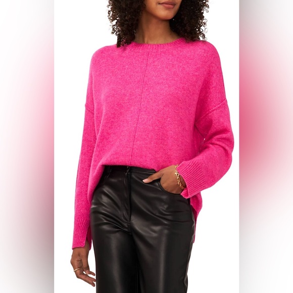 Vince Camuto Sweater Hot Bright Pink Oversized Knit Pullover With Long Sleeves - Picture 2 of 7